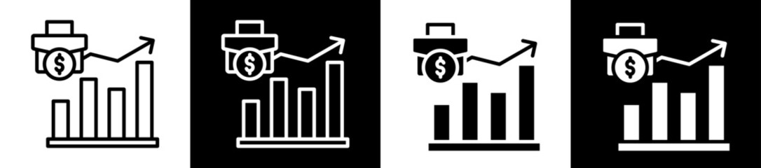 Business Progress Icon Set In Black And White Filled Style Collection 