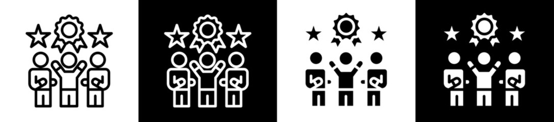 Team Achievement Icon Set In Black And White Filled Style Collection 