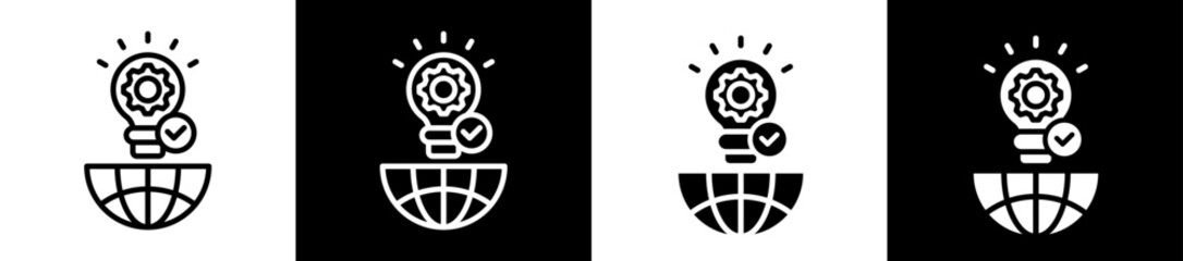 Global Innovation Icon Set In Black And White Filled Style Collection 