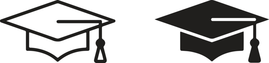 Graduation Cap Mortarboard Icon Vector Graphic Black and White Outline Silhouette Symbol for Education University College School Learning Success Achievement Diploma Tassel