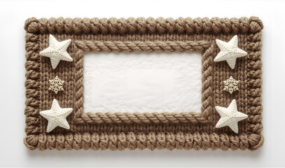 High-Detail 3D Wool-Knitted Christmas Greeting Card with Stitched Ribbon Border and Embroidered Stars