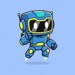 Charming cartoon robot acting goofy in a funny pose, drawn in a modern flat vector style perfect for playful tech or kids-themed designs.