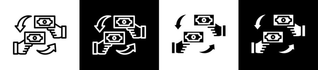 Money Exchange Icon Set In Black And White Filled Style Collection  