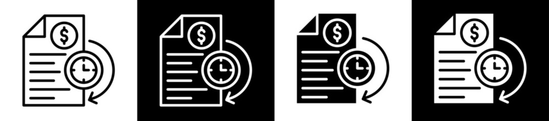 Transaction History Icon Set In Black And White Filled Style Collection  