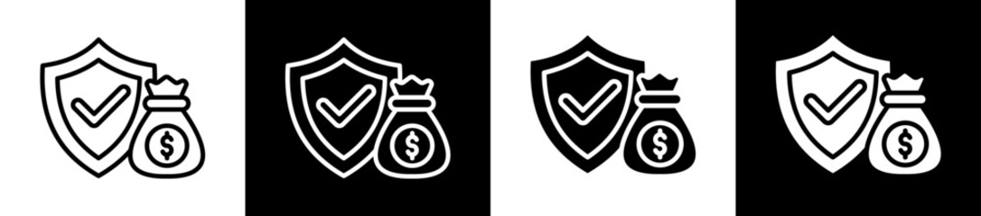 Financial Security Icon Set In Black And White Filled Style Collection  