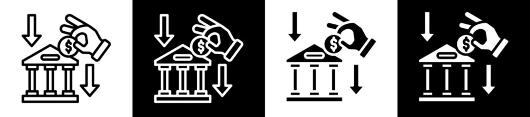 Cash Deposit Icon Set In Black And White Filled Style Collection  