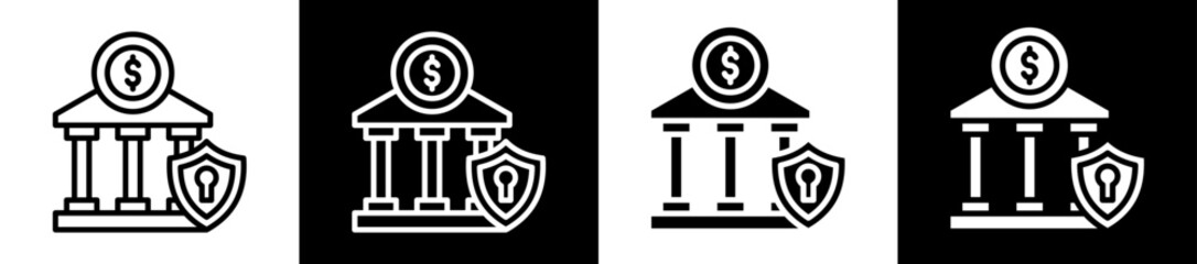 Bank Security Icon Set In Black And White Filled Style Collection  