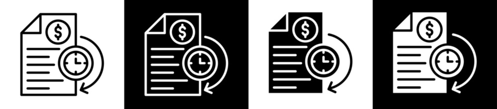 Transaction History Icon Set In Black And White Filled Style Collection  