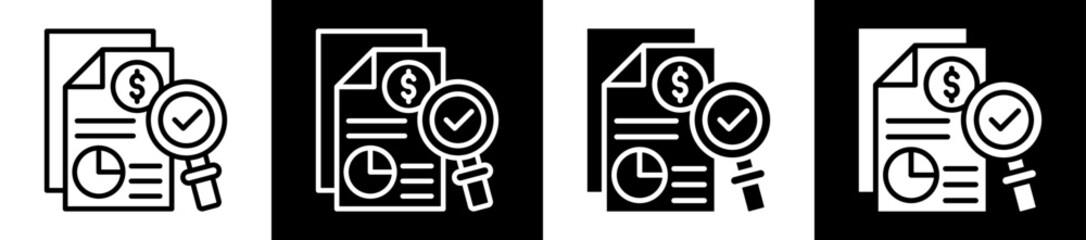 Financial Audit Icon Set In Black And White Filled Style Collection  