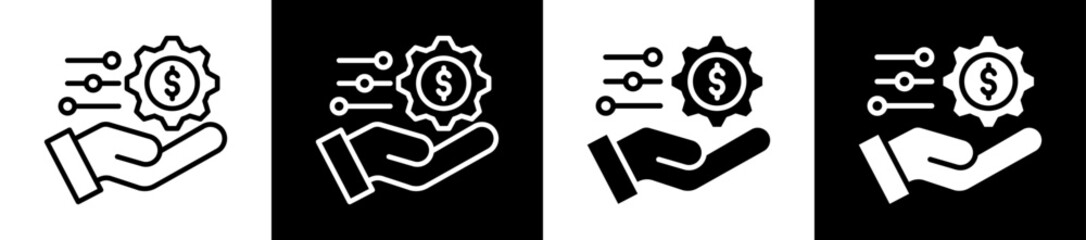 Financial Control Icon Set In Black And White Filled Style Collection  