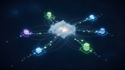 Cloud computing connecting various data servers and networks in a digital space. Global internet communication and big data storage concept.