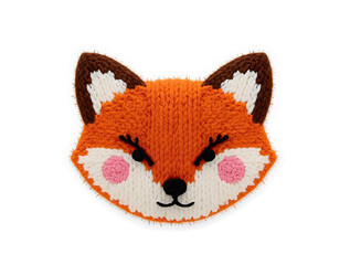 Knitted Forest Fox Face Sticker – Orange Wool Embroidery, Cute Handmade Animal Patch