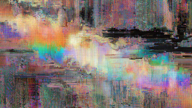 Vibrant abstract digital art showcasing a strong glitch aesthetic. Fragmented pixels and lines create a dynamic, modern composition of visual distortion. - Powered by Adobe