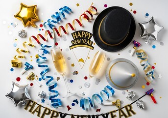 Festive new years eve celebration with champagne and party decorations