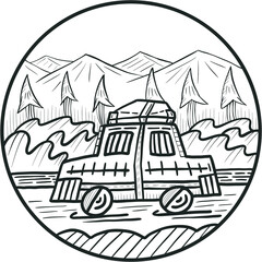 Car trip doodle sketch illustration