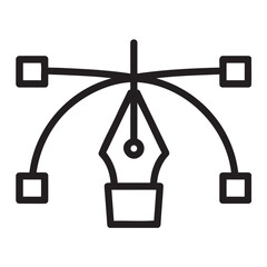Black vector pen tool icon with Bezier curves and anchor points on white background graphic design