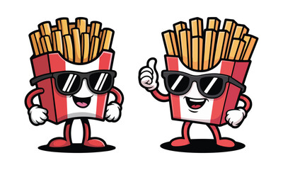 Cool French Fries Mascot &ndash; Cartoon Fast Food Character Illustration