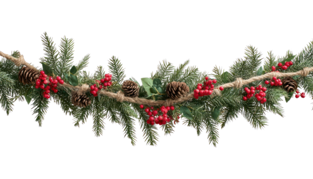 PNG Festive garland with pinecones.
