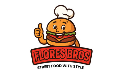 Cool Burger Chef Mascot &ndash; Cartoon Hamburger Character Logo