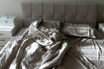 washed cotton bed sheets crumpled gray shades