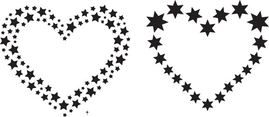 Fototapeta premium Two black hearts with star patterns on a white background