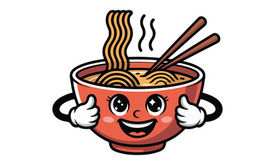 Cute Ramen Bowl Mascot Logo – Kawaii Noodles Character Illustration