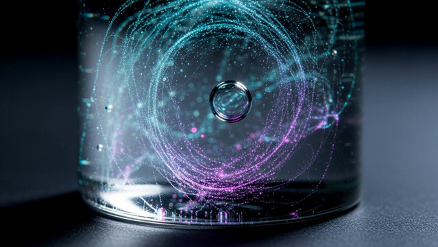 Stunning abstract particle trails flowing around a sphere, perfect for modern tech or science concepts and futuristic designs - Powered by Adobe