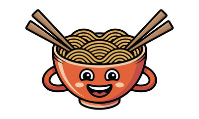 Cute Ramen Bowl Mascot Logo &ndash; Kawaii Noodles Character Illustration