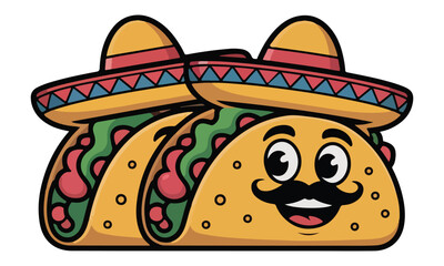 Cute Taco Mascot Logo with Sombrero &ndash; Mexican Food Character Illustration