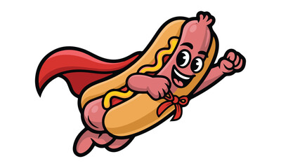Hotdog Superhero Mascot &ndash; Cartoon Sausage Character Logo