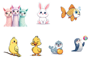 Vsai cute cartoon animal characters set on white background