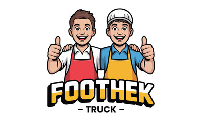 Brothers Food Truck Mascot Logo &ndash; Twin Chef Characters Illustration