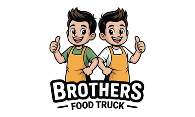 Brothers Food Truck Mascot Logo &ndash; Twin Chef Characters Illustration