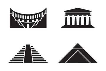 Fototapeta premium Collection of iconic ancient architectural silhouettes