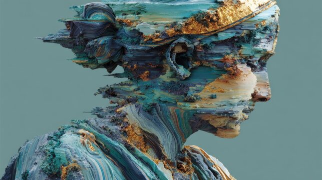 AI robot generating art sculpture isometric 3D