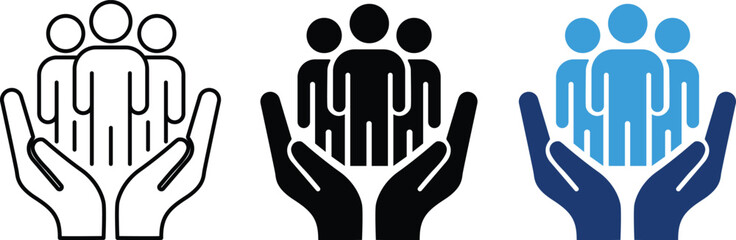 Hands holding a group of people to symbolize support community care and social responsibility