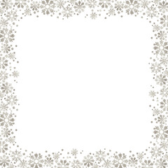 Silver textured snowflakes in a frame isolated on white or transparent background