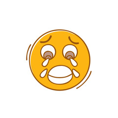 Obraz premium A yellow emoji with tears streaming from its eyes, representing sadness and distress. The emoticon's mouth is open in a grimace.
