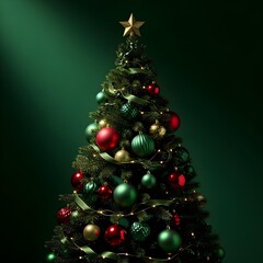 Golden Christmas Present with Green Bow and Fairy Lights