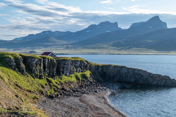 fiord Borgarfjordur Bakkagerdi town and sea in Iceland