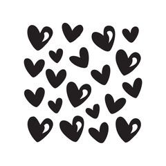 A collection of lovely black heart shapes scattered about, perfect for expressing affection and warmth. These heart designs have been beautifully illustrated