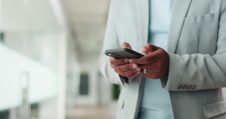 Business, hands and man in office, cellphone or message to contact, financial advisor or texting. Person, investor or consultant with smartphone, social media or communication with email notification - Powered by Adobe