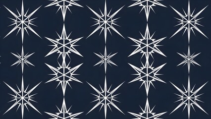 Abstract geometric starburst seamless pattern with white shapes on dark blue