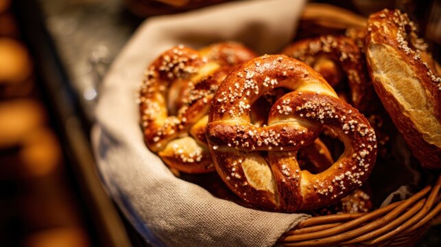 Close-Up of Pretzels in a Basket