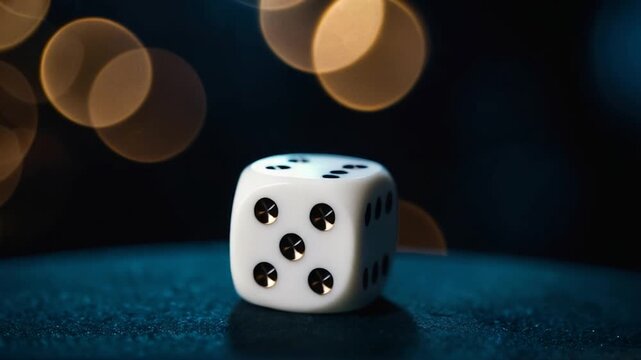 Video A single white dice sits on a table, ready for game or chance