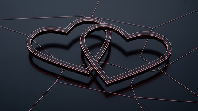 Modern interlocking hearts with glowing outlines dark - Powered by Adobe