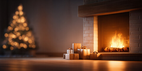 background of fireplace with christmas decorations