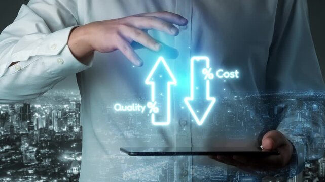 Business concept showing cost reduction and quality increase using Lean, Six Sigma, and Total Quality Management (TQM) to enhance efficiency, value, and customer satisfaction. Muxer