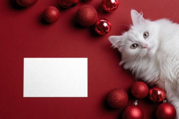 Festive cat card mockup png, transparent design