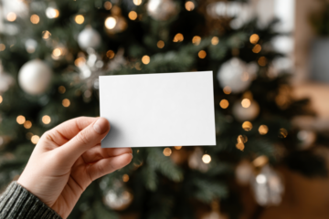 Festive card mockup with bokeh png, transparent design